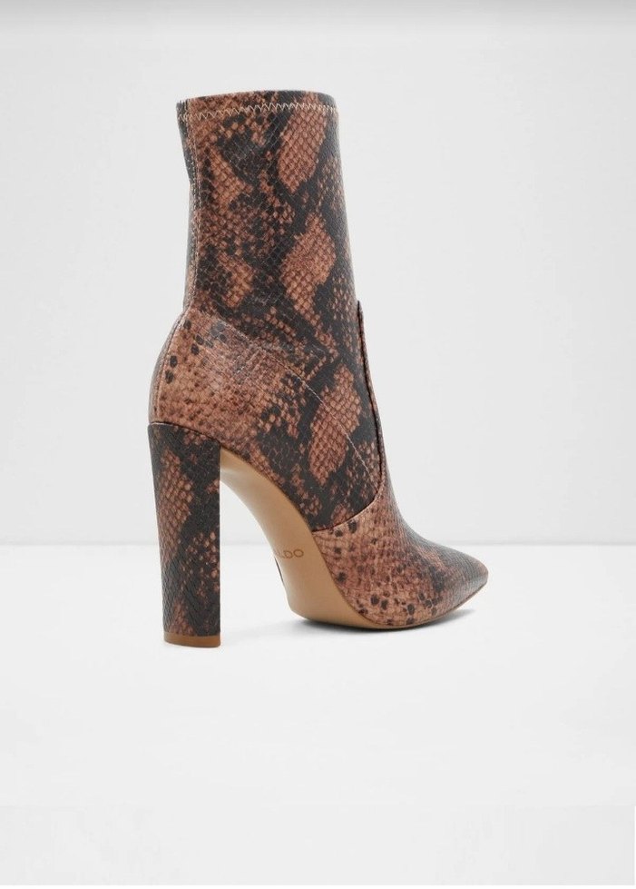 Kahverengi Yılan Desenli Stiletto Topuklu Deri Bot - Görsel 4