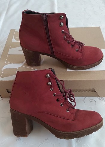 Bordo Süet Topuklu Kadın Bot - Görsel 2