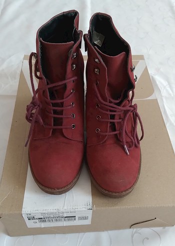 Bordo Süet Topuklu Kadın Bot - Görsel 4