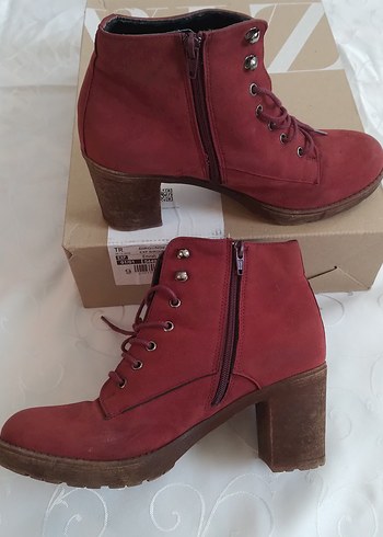 Bordo Süet Topuklu Kadın Bot - Görsel 3