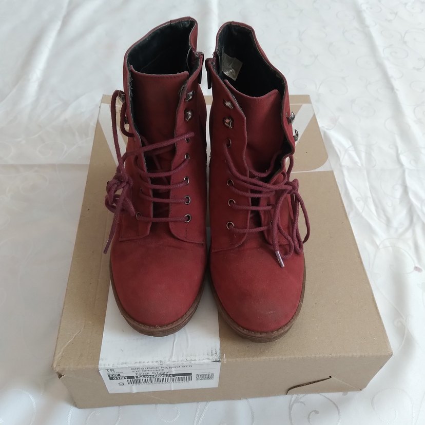 Bordo Süet Topuklu Kadın Bot - Görsel 4