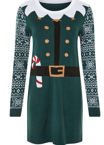 Nakışlı Yeşil Triko Midi Elbise - Görsel 2