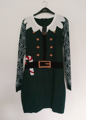 Nakışlı Yeşil Triko Midi Elbise - Görsel 3