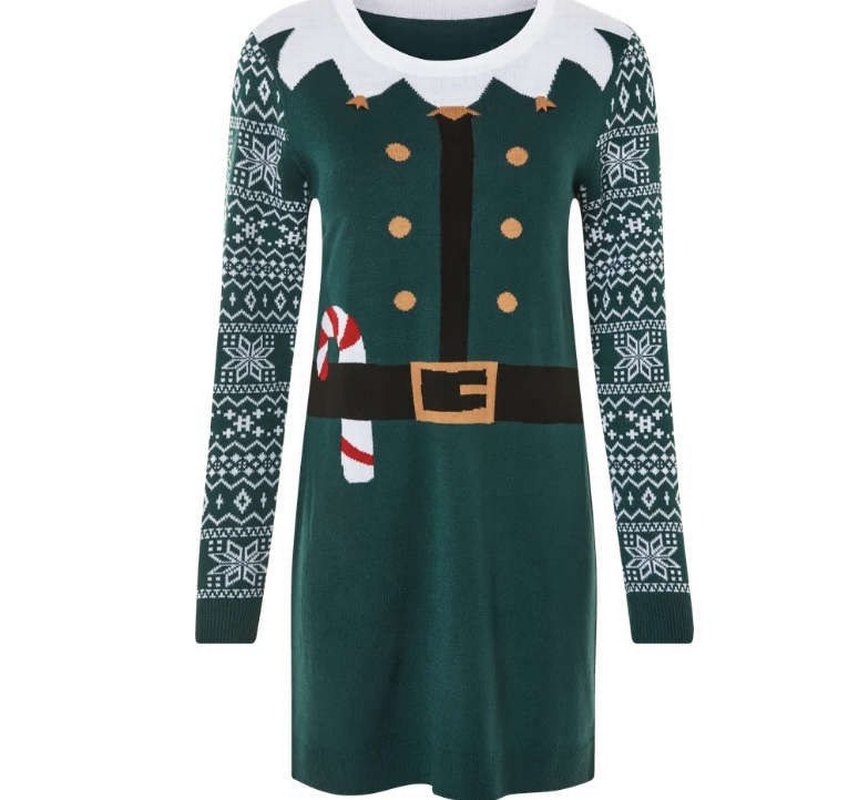 Nakışlı Yeşil Triko Midi Elbise - Görsel 2