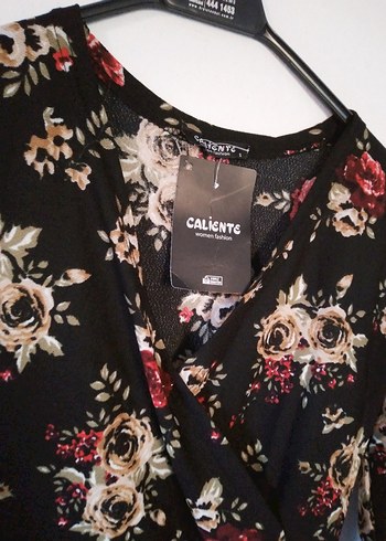 Uzun Kollu Siyah Çiçekli Midi Elbise - Görsel 7