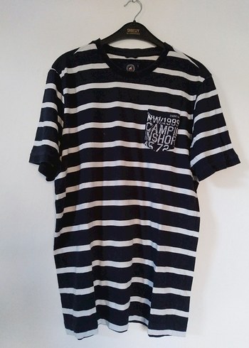 Erkek Siyah Beyaz Çizgili Oversize Tişört - Görsel 2