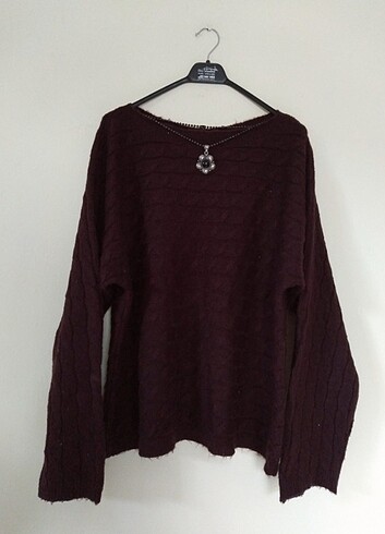 s Beden bordo Renk Oversize Triko Kazak
