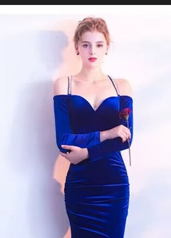 Kadife Uzun Abiye Elbise  - Görsel 2