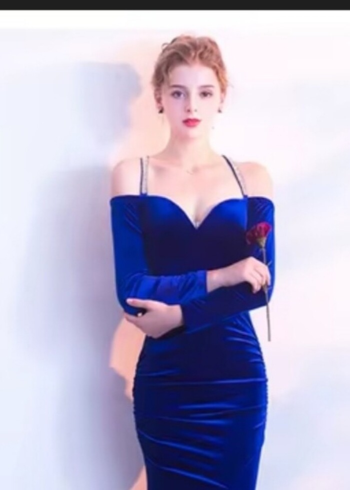 Kadife Uzun Abiye Elbise  - Görsel 2