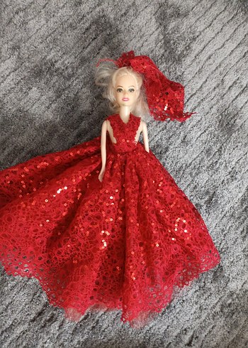 Barbie Kırmızı Payetli Dantel barbie Bebek