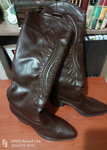 Kahverengi Kadın Deri Dizüstü Botlar - Görsel 2