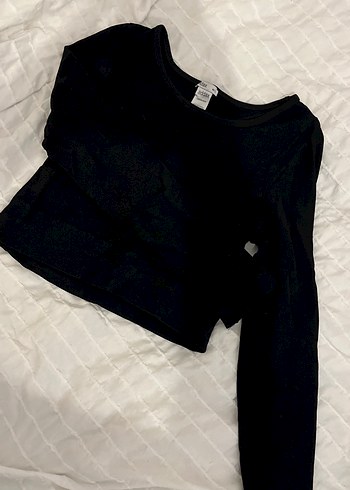 Addax Siyah Uzun Kollu Crop Bluz
