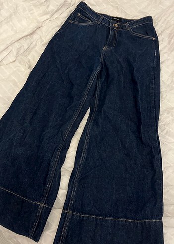 Defacto Koyu Lacivert Genis Paca Denim Pantolon
