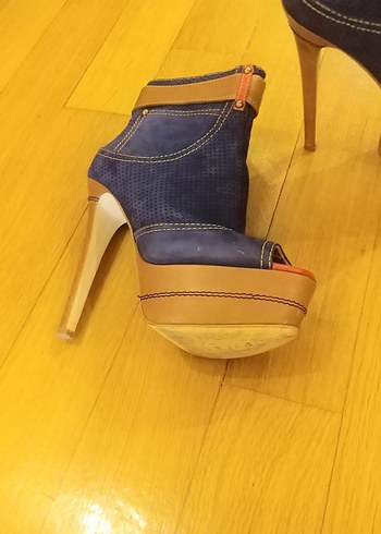 Mavi Süet ince Topuklu Kadın Ayakkabı - Görsel 5