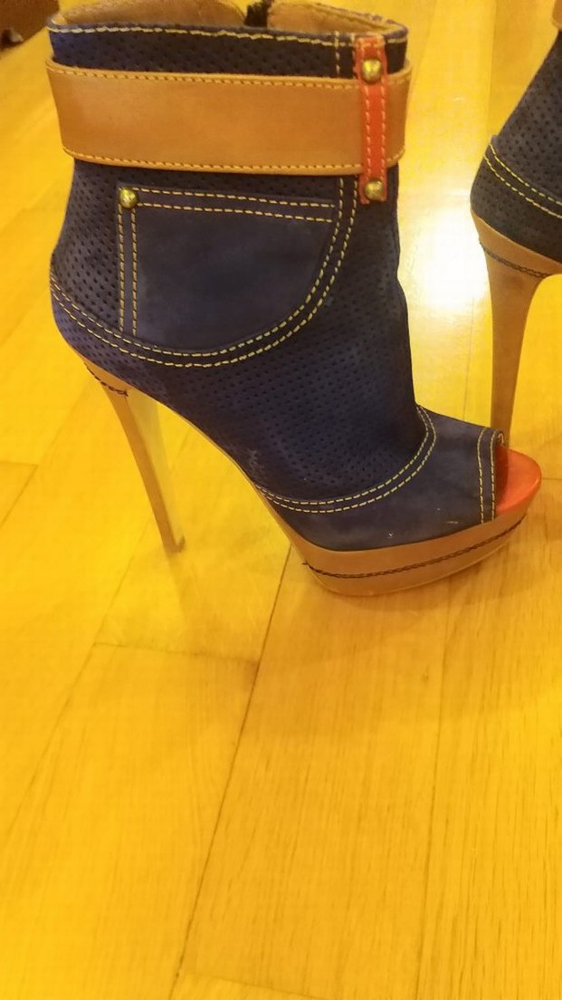 Mavi Süet ince Topuklu Kadın Ayakkabı - Görsel 4