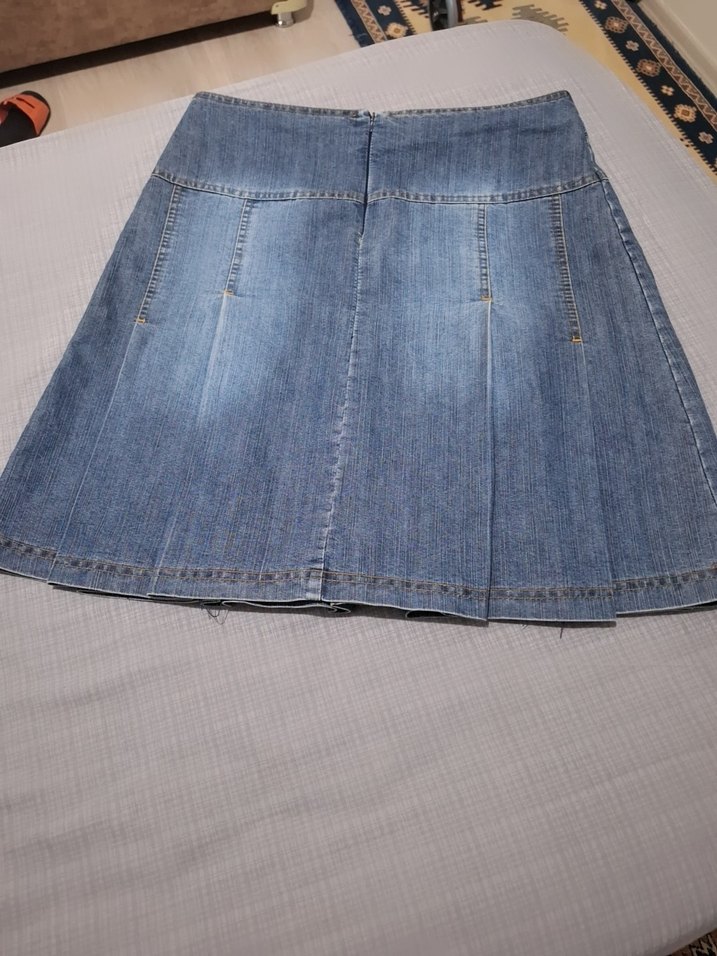 Kadın Mavi Denim Pileli Mini Etek - Görsel 2