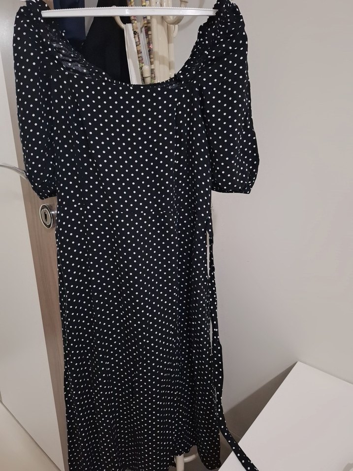 Siyah Puantiyeli Uzun Kadın Elbise - Görsel 2