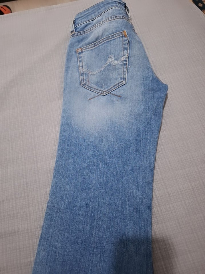 Düğmeli Mavi Kadın Denim Pantolon - Görsel 2