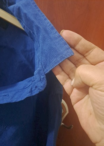 Mavi Parlak Erkek gömlek%100 Keten - Görsel 3