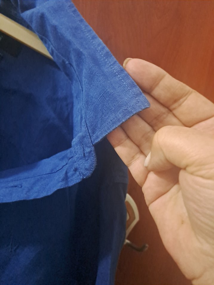 Mavi Parlak Erkek gömlek%100 Keten - Görsel 3