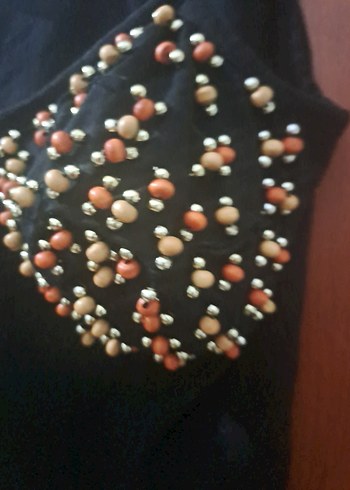 Boncuk İşlemeli Siyah penye Büstiyer - Görsel 3