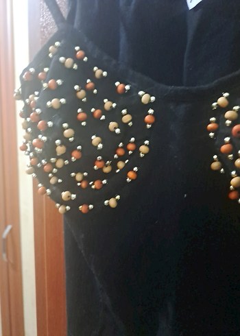 Boncuk İşlemeli Siyah penye Büstiyer - Görsel 2