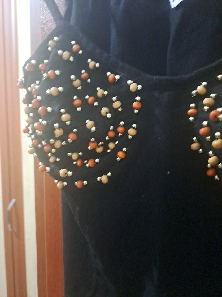 Boncuk İşlemeli Siyah penye Büstiyer - Görsel 2