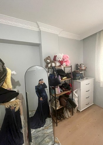 Lacivert Drapeli Uzun Kollu Kadın Abiye Elbise - Görsel 3