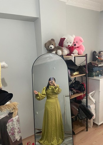 Sarı Uzun Keten Kadın Elbise - Görsel 5