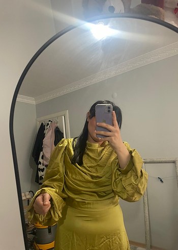 Sarı Uzun Keten Kadın Elbise - Görsel 3