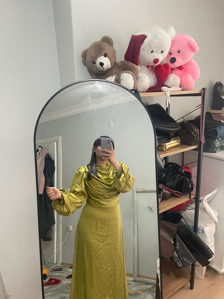 Sarı Uzun Keten Kadın Elbise - Görsel 4