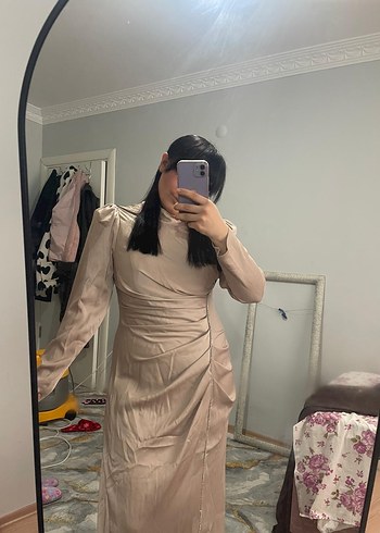 Bej Uzun Keten Kadın Elbise - Görsel 2