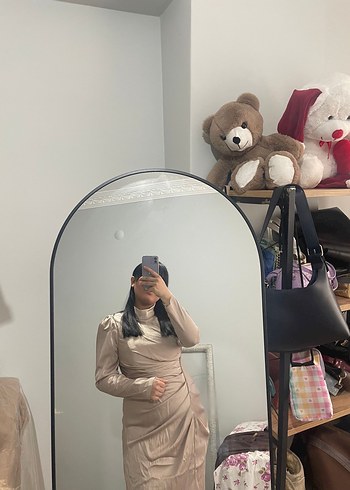 Bej Uzun Keten Kadın Elbise - Görsel 7