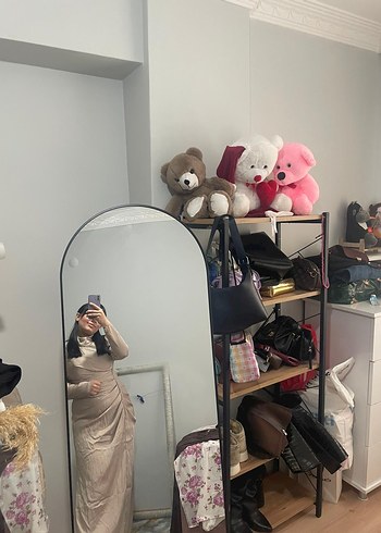 Bej Uzun Keten Kadın Elbise - Görsel 4