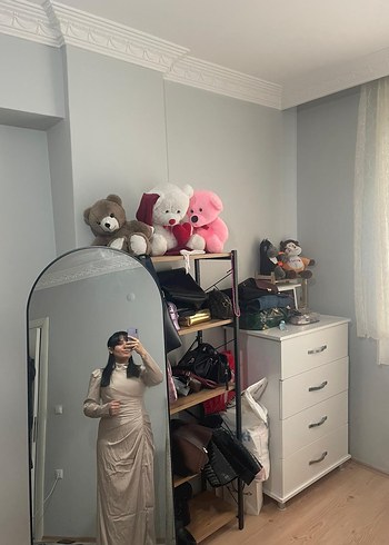 Bej Uzun Keten Kadın Elbise - Görsel 5