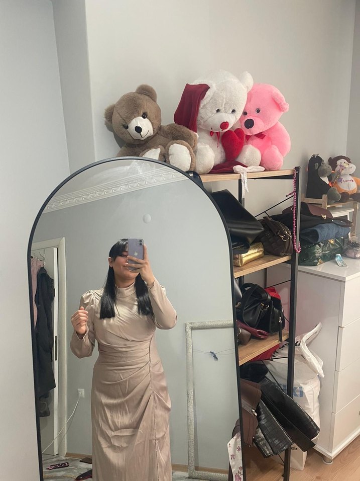 Bej Uzun Keten Kadın Elbise - Görsel 3