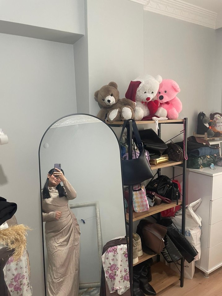 Bej Uzun Keten Kadın Elbise - Görsel 4