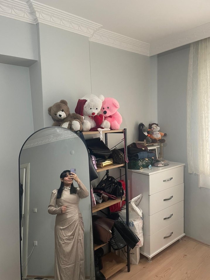 Bej Uzun Keten Kadın Elbise - Görsel 5