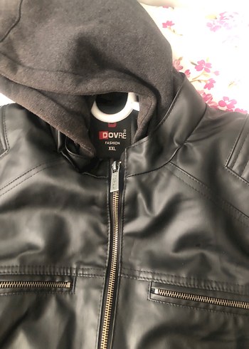 Siyah Kapüşonlu Deri Biker Ceket - Görsel 4