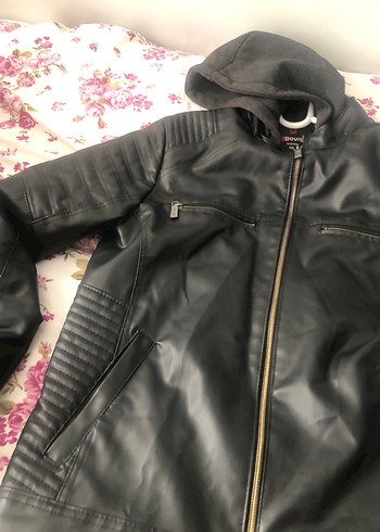 Siyah Kapüşonlu Deri Biker Ceket - Görsel 5