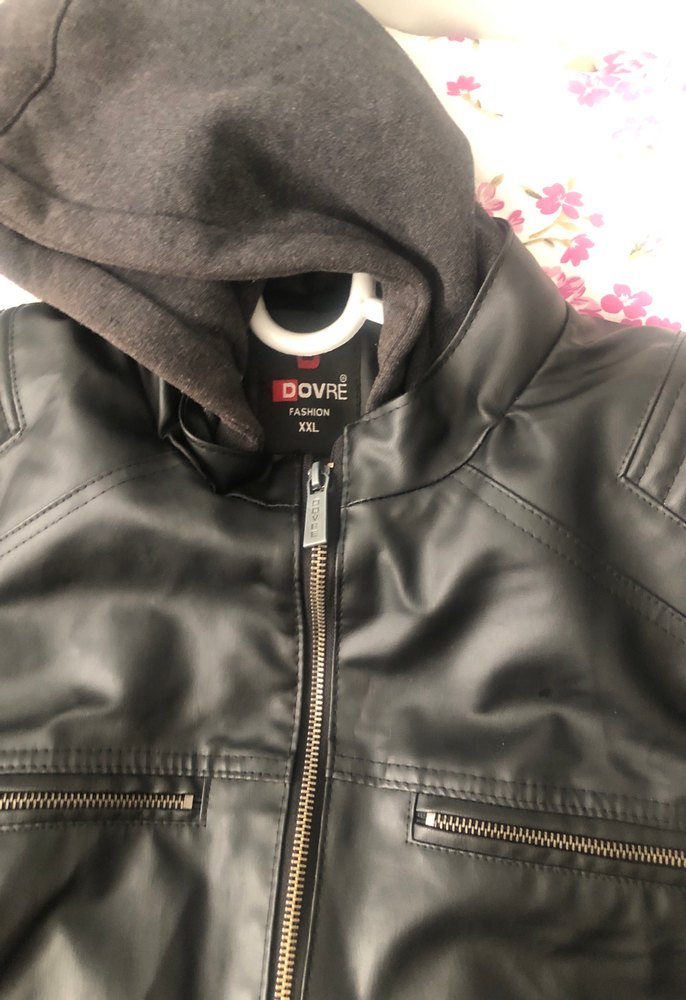 Siyah Kapüşonlu Deri Biker Ceket - Görsel 4