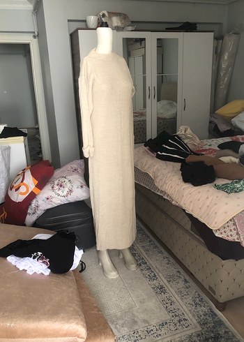 Bej Kadın Uzun Triko Elbise