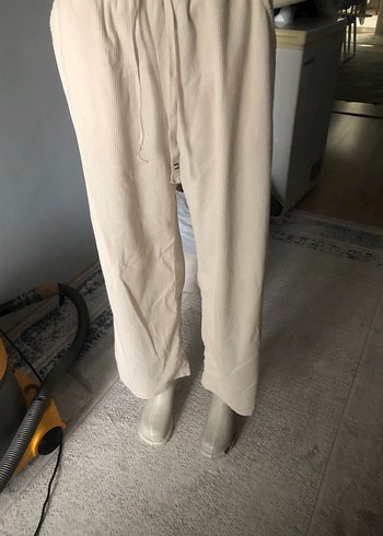 xl Beden Bej Keten Rahat Kesim Kadın Pantolon