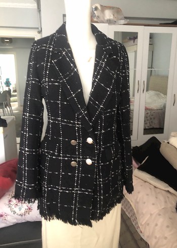 38 Beden siyah Renk Düğmeli Uzun Kadın Blazer - Klasik Kesim