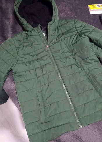 Koyu Yeşil Fermuarlı erkek çocuk Kışlık mont - Görsel 5