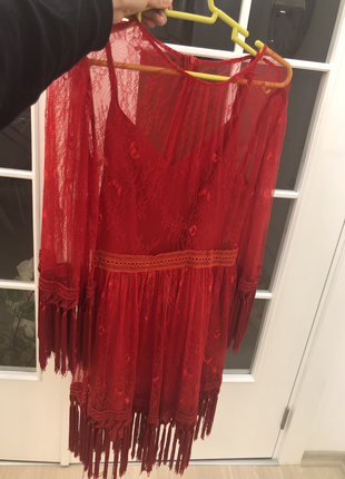 universal Beden Kırmızı püsküllü elbise