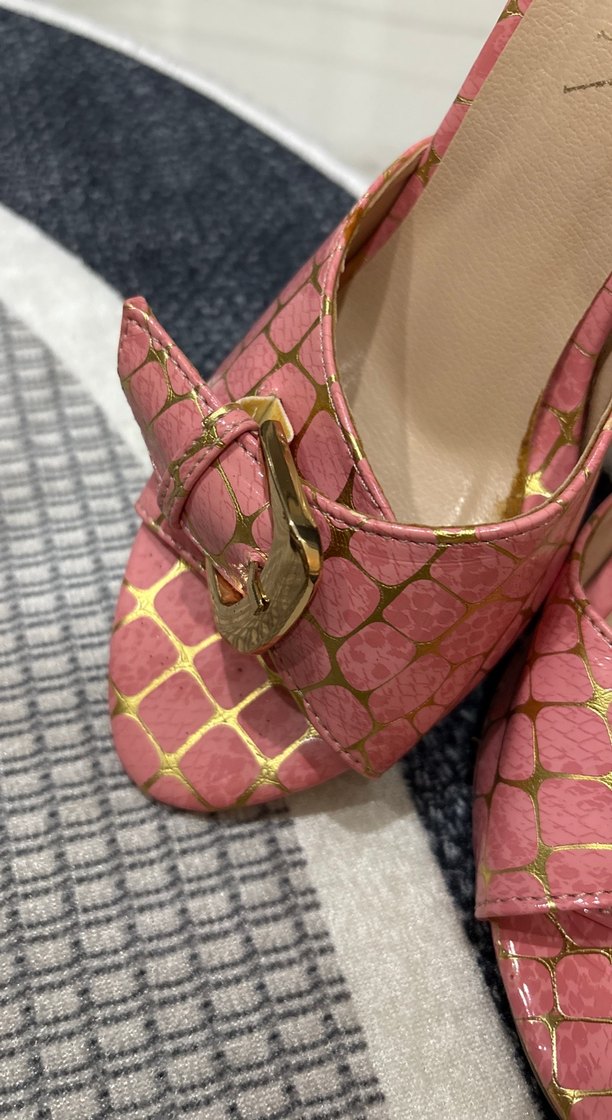 Pembe Yılan Desenli Tokalı Topuklu Terlik - Görsel 2