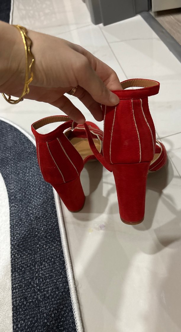 Klasik Kırmızı Süet Topuklu Kadın Ayakkabı - Görsel 5