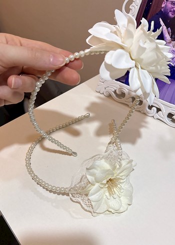 Dantel Detaylı Beyaz Bohem Saç Aksesuarı - Görsel 4