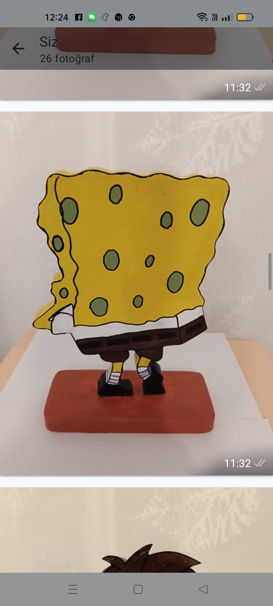 Sünger Bob Renkli Aksiyon Figürüahsap özel kesim  - Görsel 2